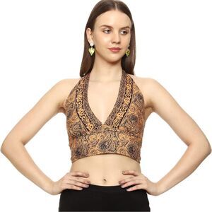 Crop Top Womens OS Gold Summer Beach Sleeveless Tank Top Shirts Halter V Neck A1